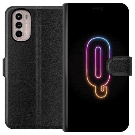 Kompatibel Tegnebogsetui til Motorola Motorola Moto G31 Minimalistisk neonbogstav Q i lyse farver mod mørk baggrund