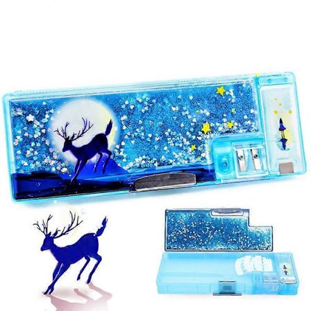 Unikorni-penaali liikkuvalla hiekalla, monitoiminen Estojo Escolar Kawaii muovinen kynäkotelo Trousse koulutarvikkeet BaoPeng (LGL)