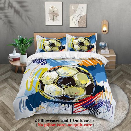 Fotboll påslakan set, tredelat tryckt påslakan sängkläder för vintern. 135*200cm{PTK}