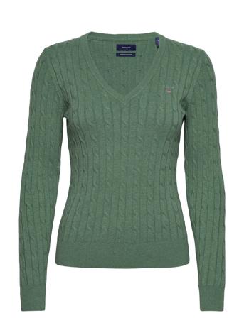 Stretch Cotton Cable V-Neck Villapaita Vihreä GANT