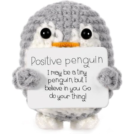 Mini Rolig Positiv Pingvin Strikket Legetøj med Positivt Kort Emotionel Støtte Hæklet Dukke Opmuntrende Gave til Familie og Venner - Perfekt_Super