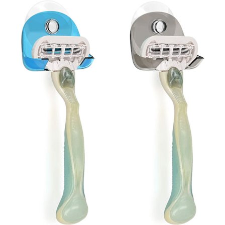 2x Razor Holder - Sett med 2 barberhøvel sugekopper 5 x 4,5 x 2,5 cm med liten plasthake - Baderom dusj barberhøvel holder