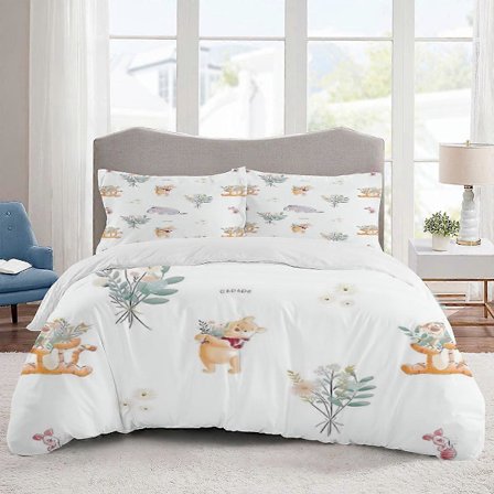 v1697 Sengetøy Sengesett Ole Brumm Sengesett Tegneserie Dynetrekk Lett 3-delt Sengesett for Barn Gutter Jenter (1 Dynetrekk og 2 Putetrekk)