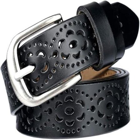 Vintage Ægte Ko-Læder Damere Mode Hul Design Dame Taljebælte med Legeringsspænde til Jeans