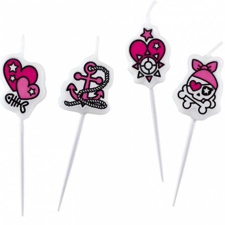 Tårtljus rosa pirat 4 delar - Partyninja.se