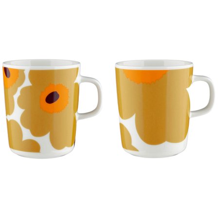 Marimekko Unikko krus 2,5 dl 2-pakning, hvit/karamell/oransje' - 'HvitKaramellOransje