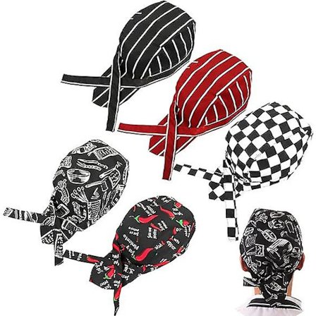 Dww-5PCS Kokkehatt Bomull Justerbar Japansk Kokkehatt Kokkebandana Hat Kokkebandana for Kjøkkenmat