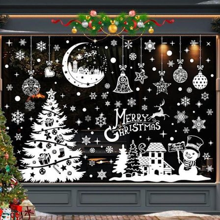 202 Julevinduesdekorationer, 9 Julevinduesdekorationer, statiske PVC Julevinduesdekorationer, genanvendelige