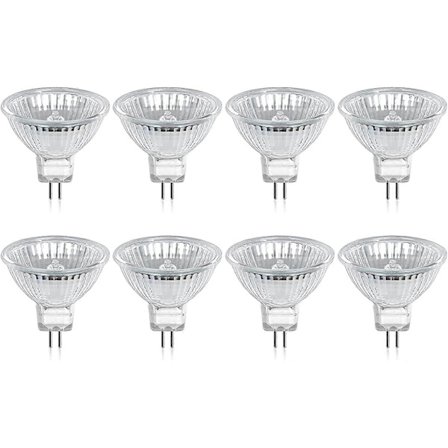 8-pack halogenlampor Gu5.3 Mr16 35w 12v dimbara - Varmvit 2800k, 400 lumen, glasskydd