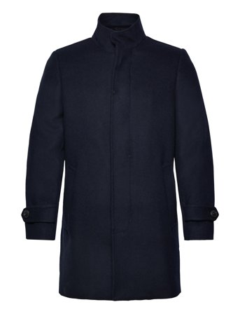 Lindbergh Recycled Wool Funnel Neck Coat - Navy - L