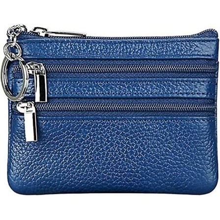 Dame Lommebok i Ekte Lær - Mini Pung Myntveske med Nøkkelring