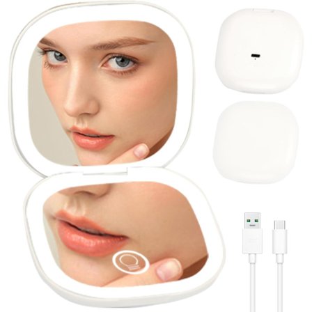 LED-belyst Rejsekompakt Spejl - Lommespejl med Lys