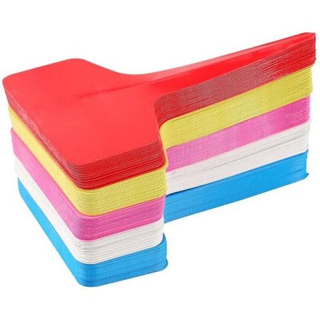 100 stk. T-formede Plastik Plantemærker og Etiketter, 6 x 10 cm Genanvendelige Vandfaste Farverige Haveetiketter (Flerfarvet)
