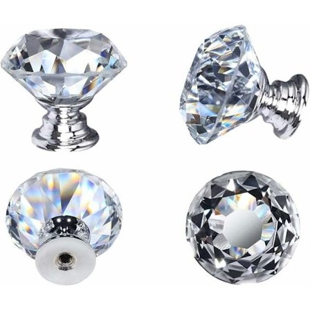 10 Kristallknoppar för Dörrar, 30mm Glaslådsknoppar Kristallhandtag Diamantdrag med Skruvar för Kök Skrivbord Byrå Låddekoration