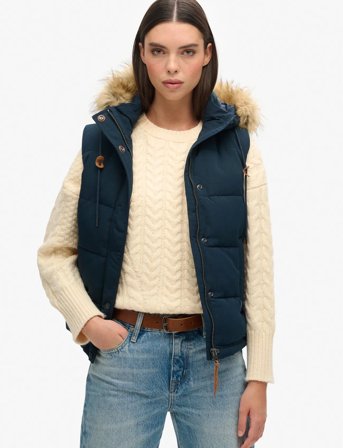 Superdry Vintage Everest Faux Fur Gilet - Navy - XL