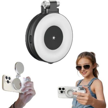 Magnetisk mobilgrep for foto og video, telefonhåndtak med fjernkontroll og fylllys