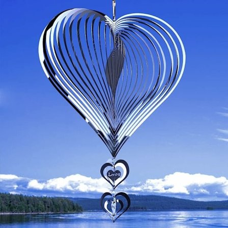 Hjerte vindklokker, hjerteformede vindklokker, roterende vindklokker for hagen, 3D rustfritt stål vindklokker for innendørs og utendørs hagedekorasjon