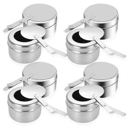 8 stk. Varmelysholdere til Chafing, Brændselsholder i rustfrit stål med låg, Varmeboksholder til Chaf