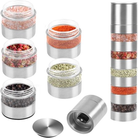 5 in 1 Mini Spice Jar with Spice Grinder for Picnic BBQ Travel