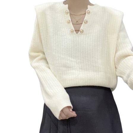 Kvinnors Casual V-hals Stickad Topp Lös Pullover Tröja