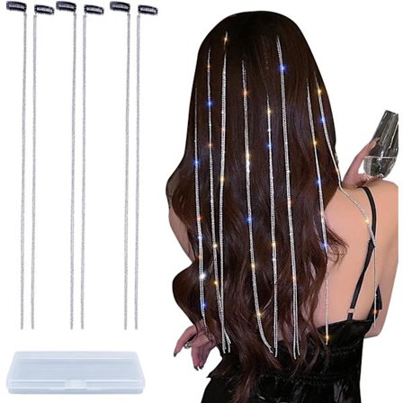 6 stk Rhinestone hårkjeder for kvinner, Punk Crystal Tassel hårklipskjeder, 18,5 tommer lange Rhinestones hårspenner Extensions hårtilbehør