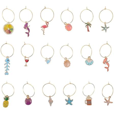18 stk havfrue glass tropiske glass charms vinglass markering Hawaii glass charm marker drikken din sjarm