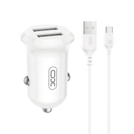 XO billaddare med 2xUSB 12 W – inkl. USB till USB-C-kabel