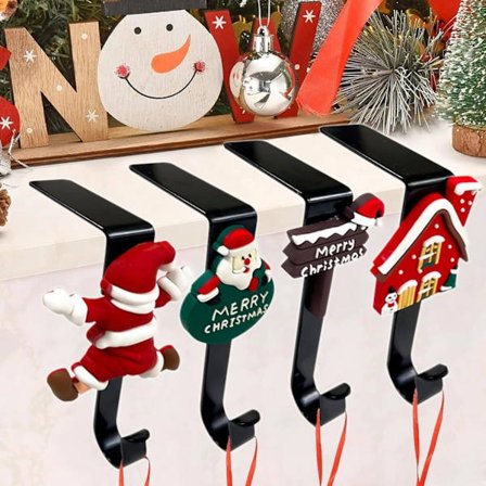 Julestrømpehengere for peis, julestrømpehengere for peiskrans, julestrømpekrok (4-pakning)_OF{AZC}[co]