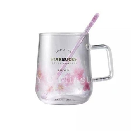 Starbucks Rosa Sakura Fargeskiftende Glass Kaffe Krus Kopp Med Blomsterpinne