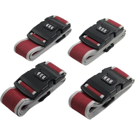Resväskor Remmar Resväska Bälten med Spänne, Packning Tillbehör för Resväska Stängning med Kombinationslås 4 st, Röd