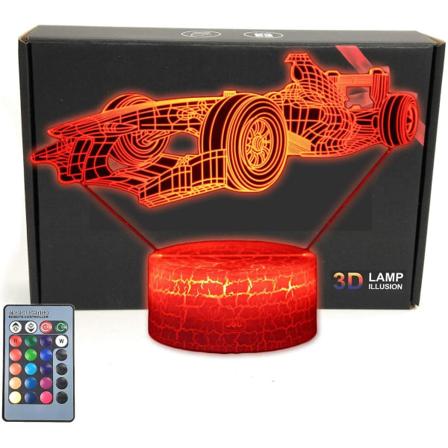 Wekity Formel F1 Race Sports Car Roadster Illusion Led Bordlampe Dekor Natlampe med 16 Farver Touch & Fjernbetjening Soveværelse Dekorationer Legetøj 