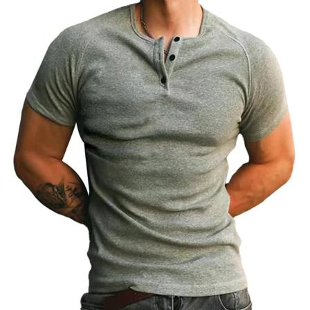 Herr T-shirts 3-knappars kortärmad tröja Bomull