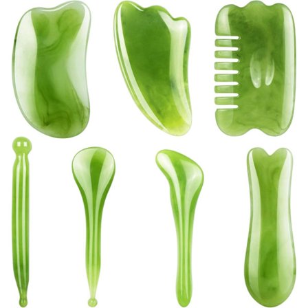 2025 Uusin malli 7 kpl Gua Sha -kaavintamassagetyökalu, luonnollinen hartsi GuaSha -työkalusarja kasvojen, selän ja niskan rentoutukseen