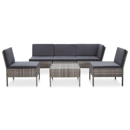 vidaXL Loungeset för trädgården med dynor 6 delar konstrotting g grå