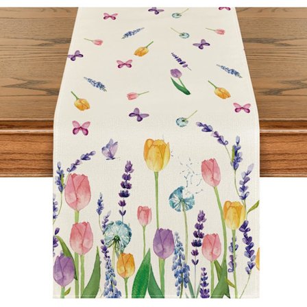 Mønstret Lavendel Tulipan Sommer Dug, Forårssæson Jubilæum Ferie Køkkenbord Dekoration 13 x 72 tommer