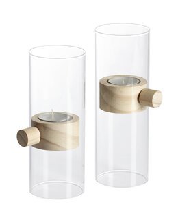 Ljuslykta Elvin glas/trä 2-pack Off-white - Mogihome