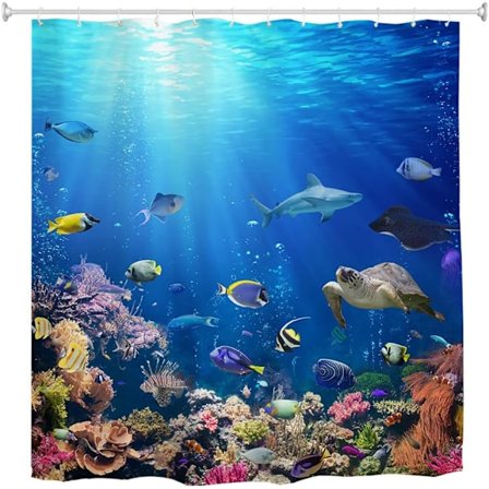 Ocean Underwater World Anti-mögel Tyg Vattentäta Badrumsgardiner för Badkar, 180 x 180 cm, Ljusblå