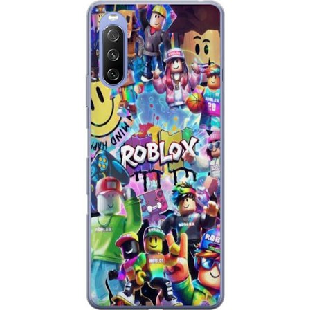 Kompatibelt Mobilskal till Sony Sony Xperia 10 III Lite Stor färgglad Roblox-värld med många karaktärer, energifylld gaming-illustration perfekt f