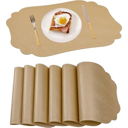 Guld Placemats Set om 6 för Matbord Tunn Konstläder Placemat Lättviktig Torkbar Halkfri antl oll Bordstablett Tvättbar Dekor