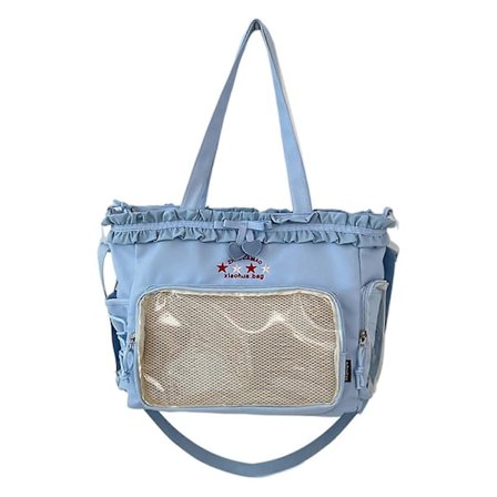 Nydelig Ita Veske Klar Crossbody Veske Stor Kapasitet Skulderveske Pendler Veske Rynket Blondesløyfe Messenger Veske Skolesekk Blå Blue