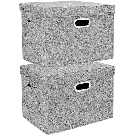 Pakke med 2 store opbevaringskasser med låg og håndtag, foldbare opbevaringskasser PRS