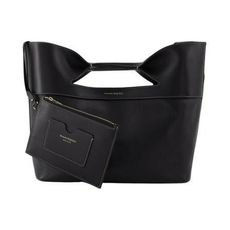 Alexander McQueen, The Bow Small Bag in Black Leather Zwart, Dames, Maat:ONE Size,leer
