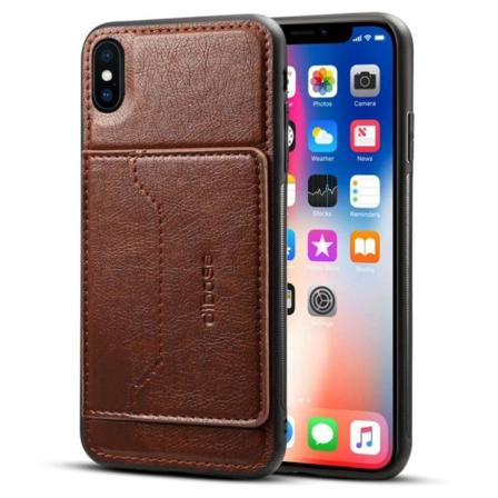 Crazy Horse iPhone Xs Max combo etui med læderbelægning - Kaffe Brown
