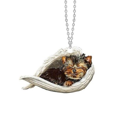 Yorkshire Terrier Nukkuva Enkeli Ripustettava Muovinen Tuumakoriste Sisäpeiliin Autoon, Joulukuuseen, Hyllylle, Lomakoriste