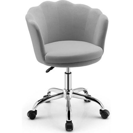 Snurrbar Velourstol med Hjul - COSTWAY - Blombladform - Justerbar Höjd - Grå
