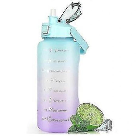 /EA/Vattenflaska 2l BPA-fri Sportdrycksflaska med Tidsmarkering & Lås, Läcksäker 2 Liters Vattenflaska med Portabelt Handtag HRO (Lila grön)