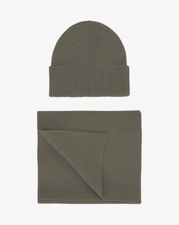 Merino Wool Beanie & Scarf - Dusty Olive - Female