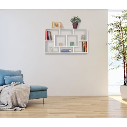 Rootz hylde hvid 85 x 47,5 x 16 cm MDF-træ pegboard moderne - Design vægplade frit svævende - Træhylde åben til ophæng