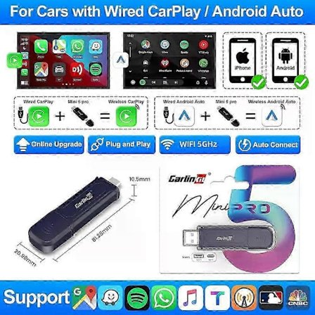 3-i-1 CarPlay og Android Auto Adapter til Mazda Toyota Peugeot og Kia med Spotify Kompatibilitet fra CarlinKit 5.0 Trådløs