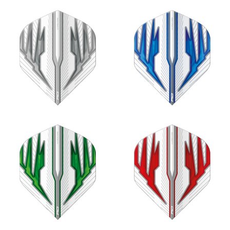 Red Dragon Darts Flights Hardcore Selection Pack, 100 Micron, Dual Flow, 4 Sets, White/Blue/Red/Green
